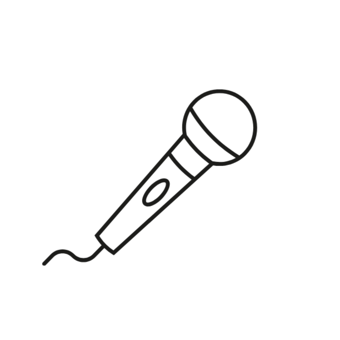 An outline symbol of a microphone.