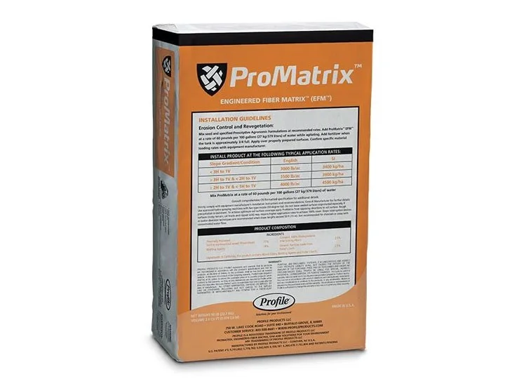 Orange and black ProMatrix fiber matrix product bag with installation guidelines and technical specifications.