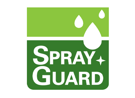 Spray Guard logo with three water droplets above text