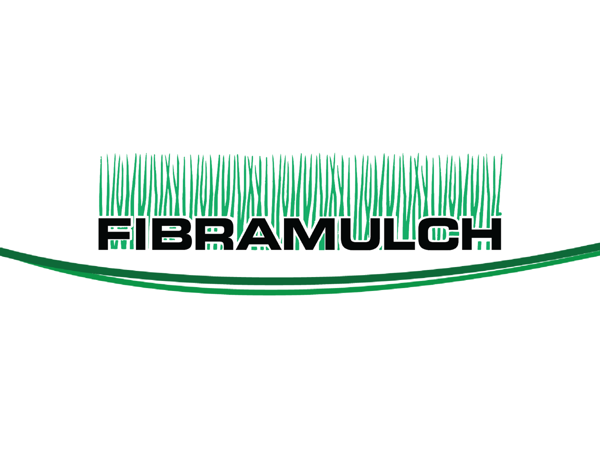 Logo with green grass blades and the word FIBAMULCH in bold black letters.