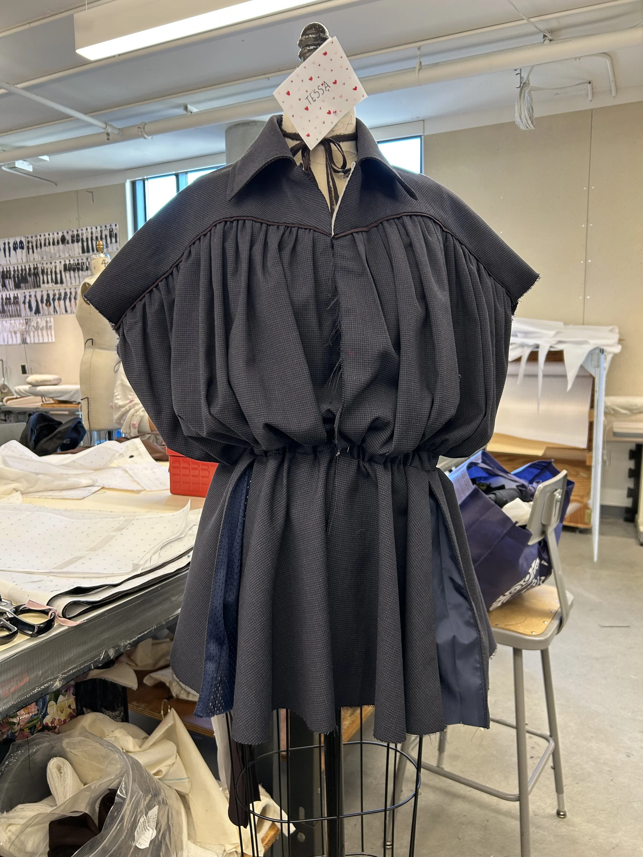 In-progress shot of the chosen look (A4), first draft.