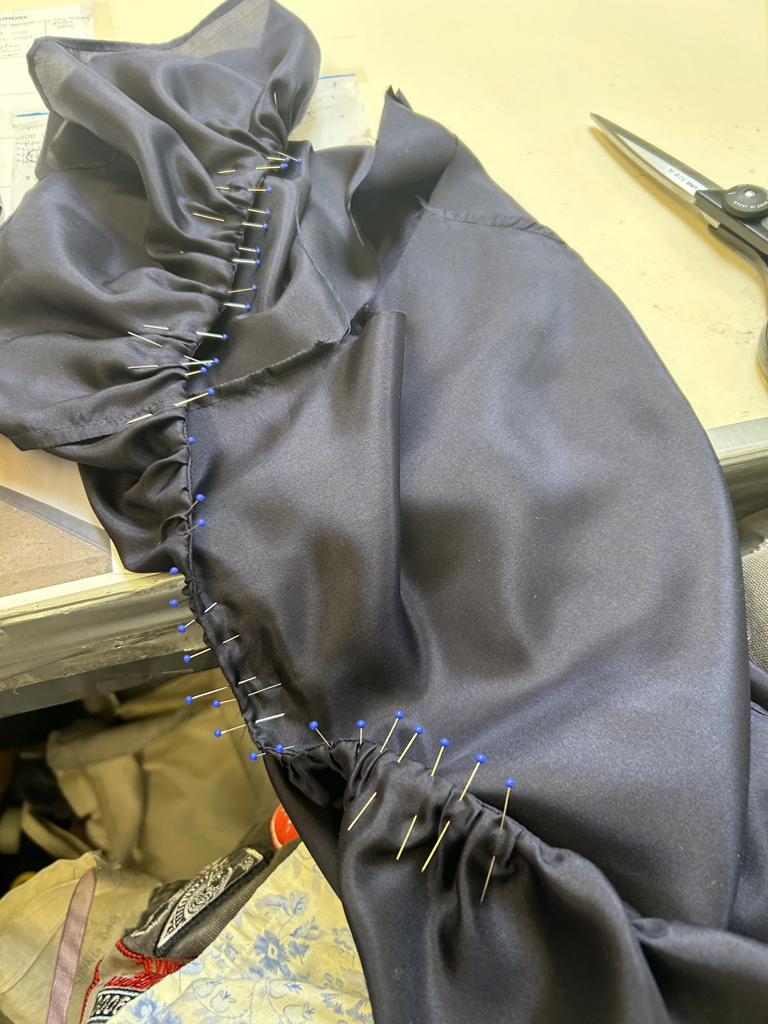 In-progress shot of silk upper lining.