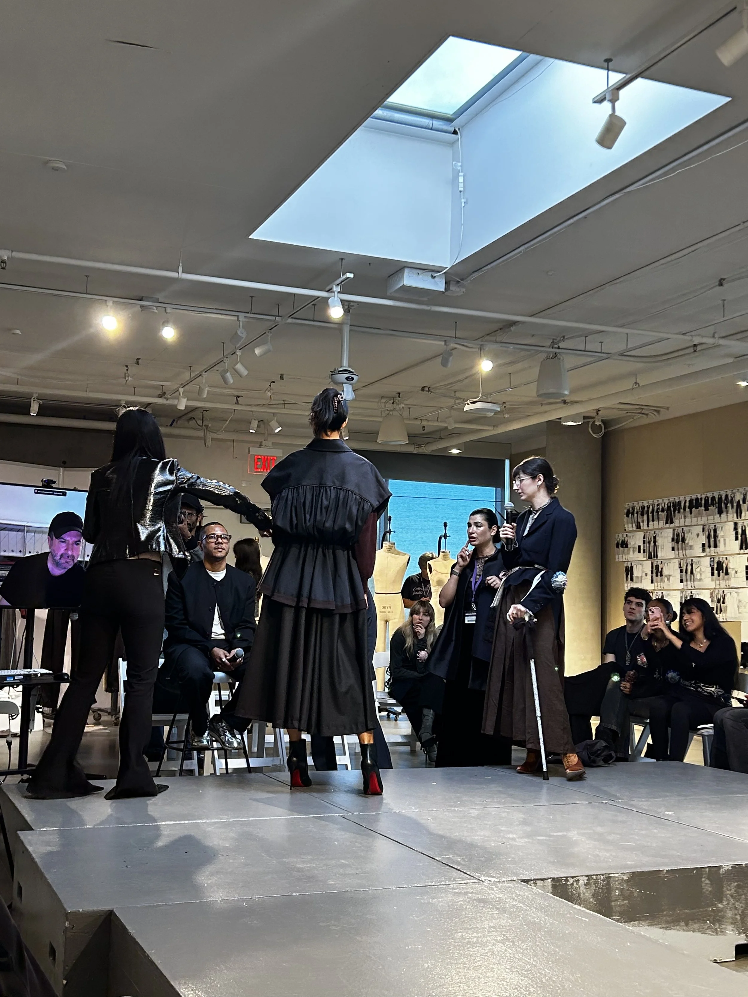 First fitting with project mentors Marcus, Verona, Leo (left to right, project mentors) and Tessa (senior year at Otis).