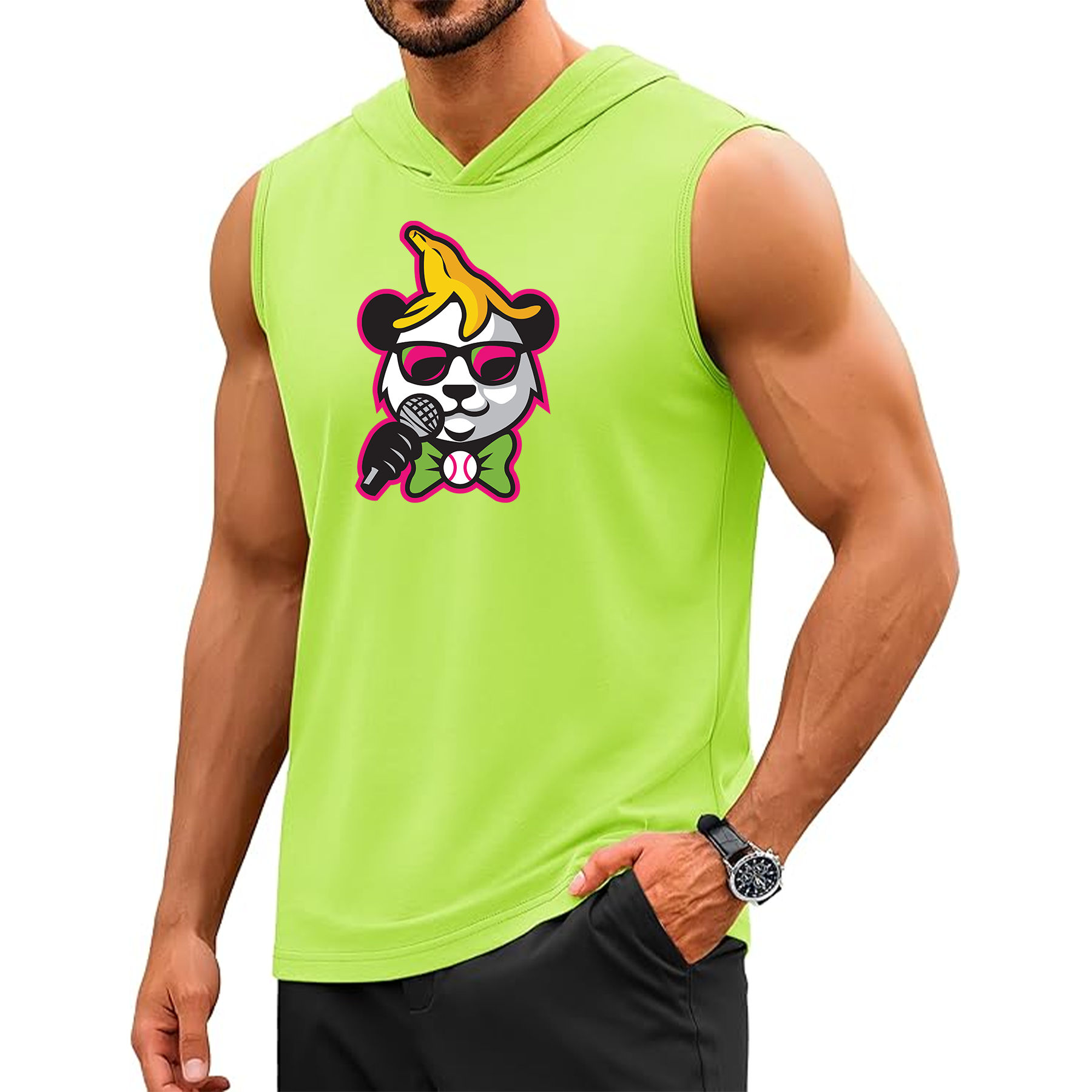 Panda Logo Sleeveless Hooded Shirt - Neon Green