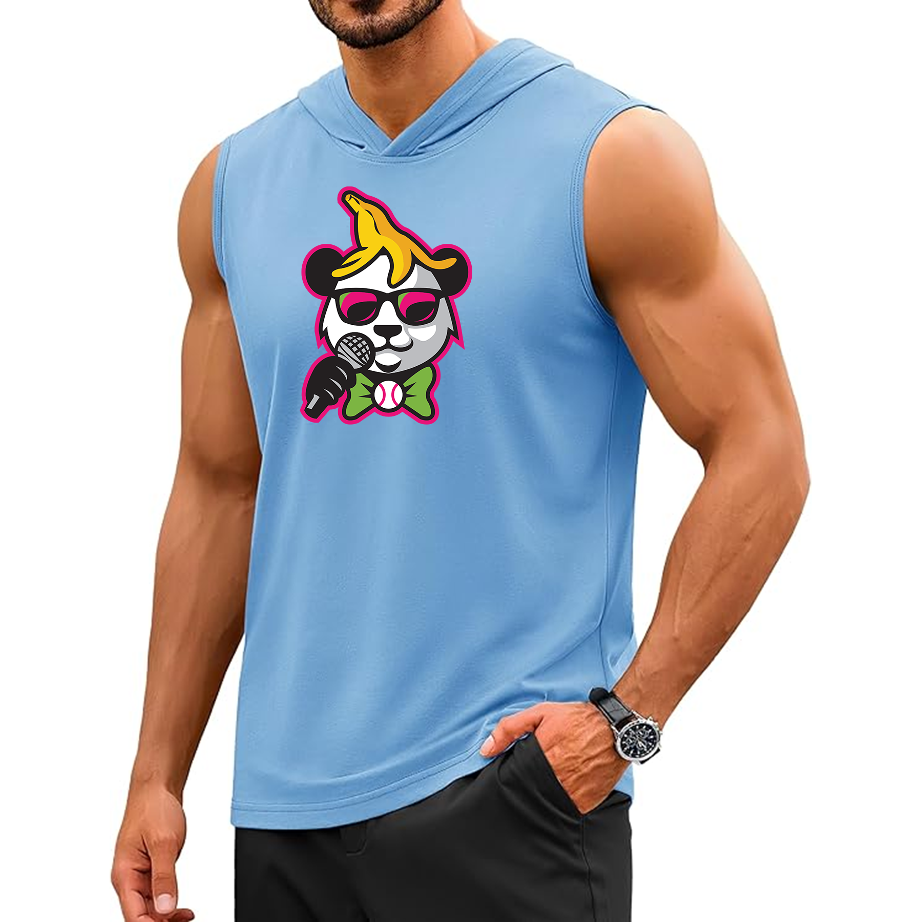 Panda Logo Sleeveless Hooded Shirt - Baby Blue