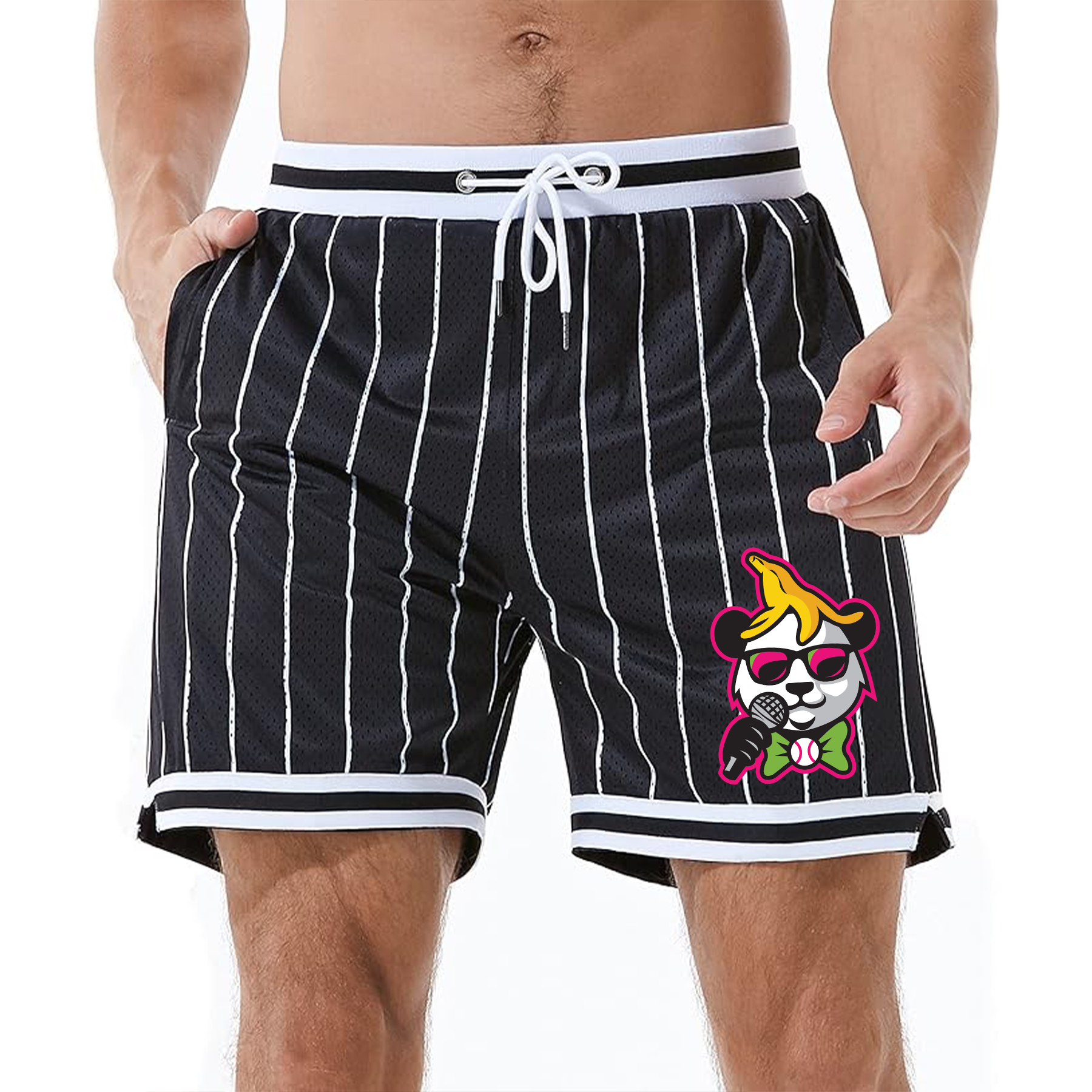 Panda Logo Pinstripe Basketball Shorts