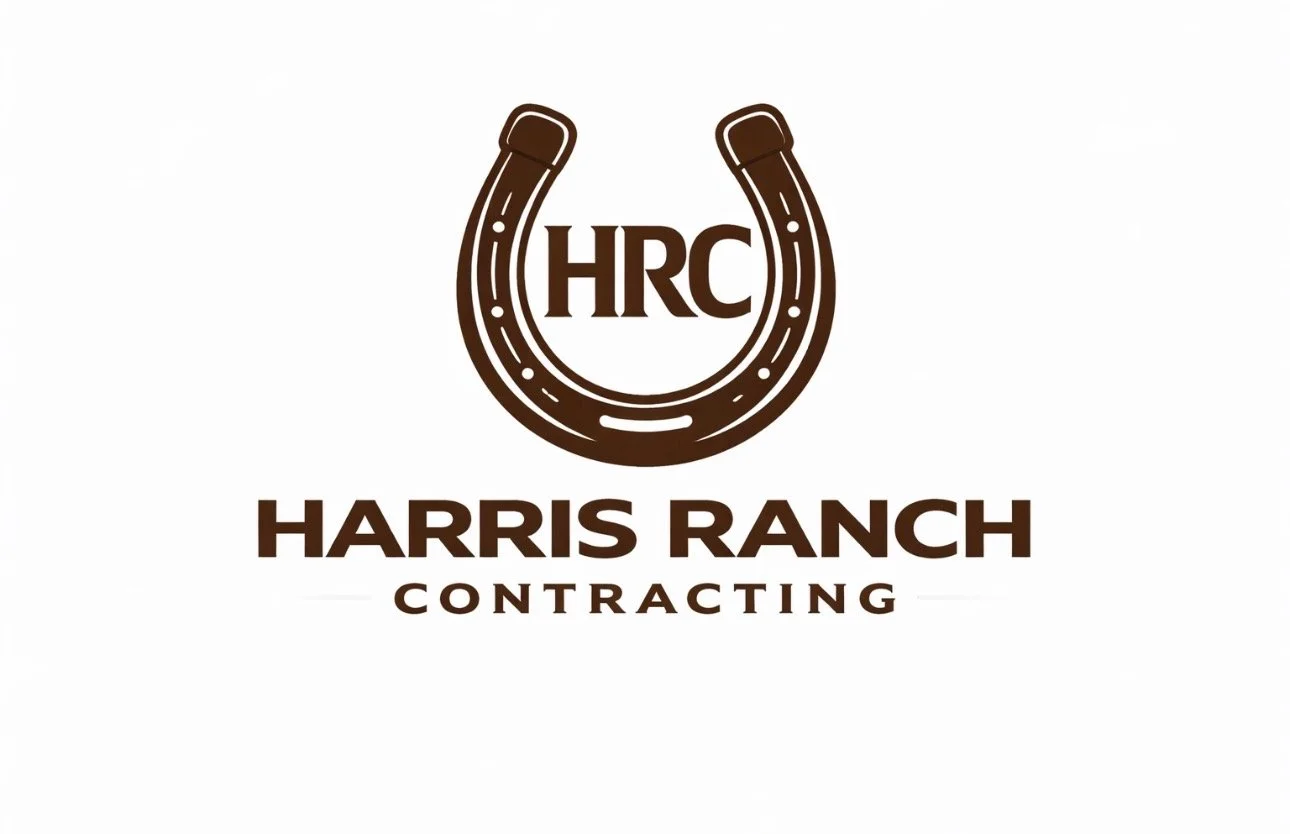 Harris Ranch Contracting logo with a horseshoe and the initials HRC in the center.