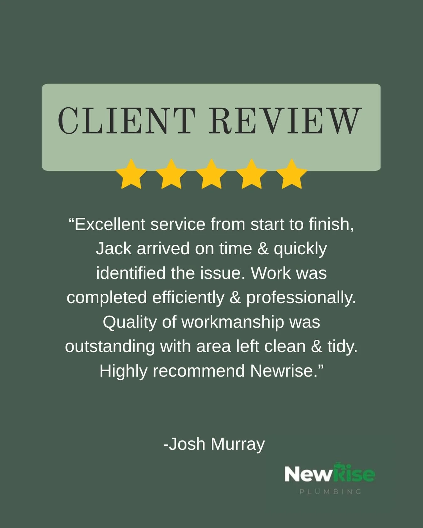CLIENT REVIEW ⭐⭐⭐⭐⭐

Another 5 star review from a happy customer! Thank you Josh for taking the time to leave such kind words, it&rsquo;s feedback like this that keeps us striving for excellence on every job.

#5starplumber #sydneyplumber #sutherland