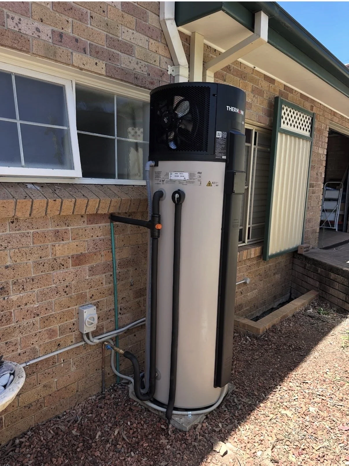 Thermann heat pump hot water system installed at a residential property for an energy-efficient hot water upgrade.