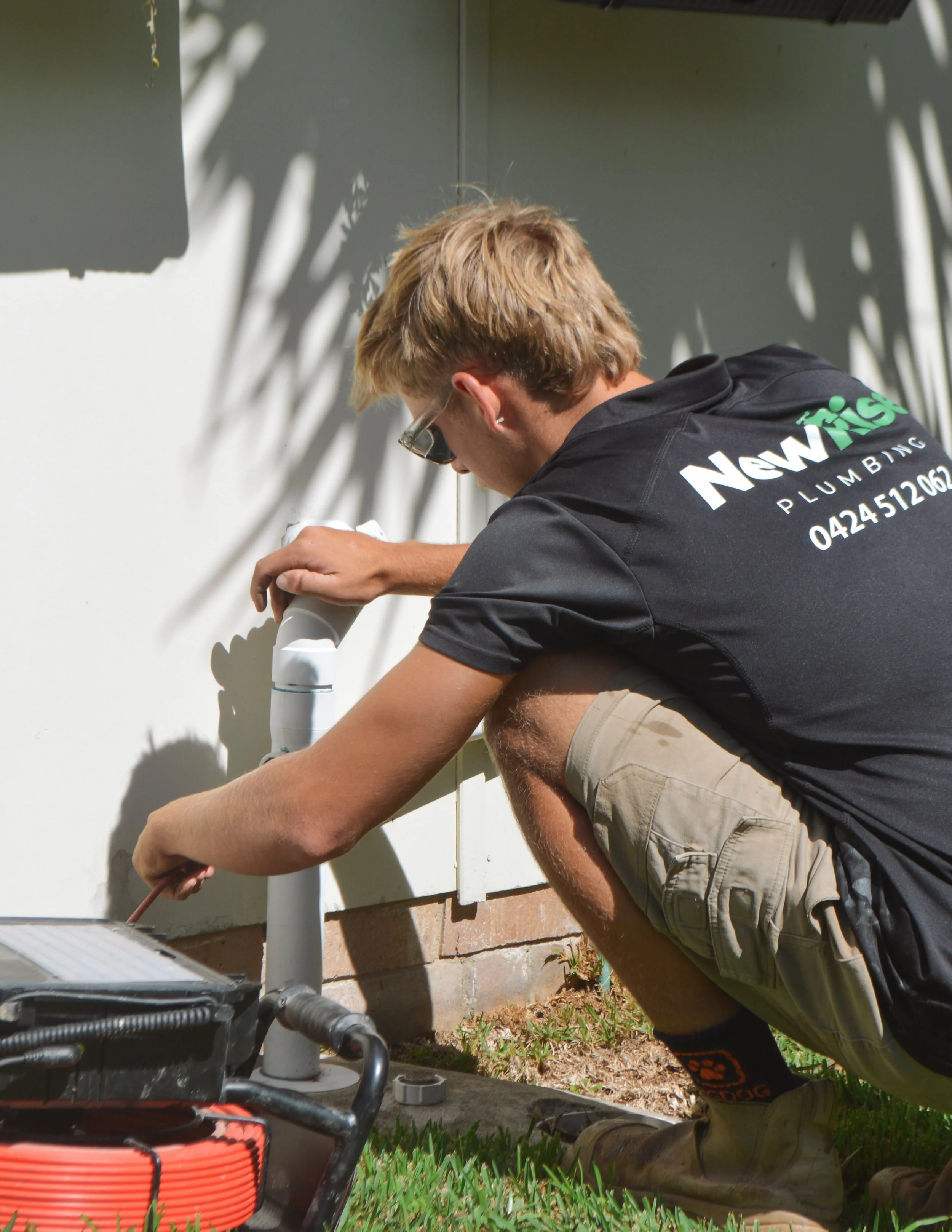 Cooper from NewRise Plumbing carrying out a drain inspection at a residential property in Sydney