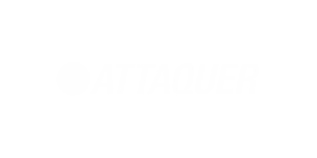 Black background with white text and a white circle, reading 'ATT AQUE R'.