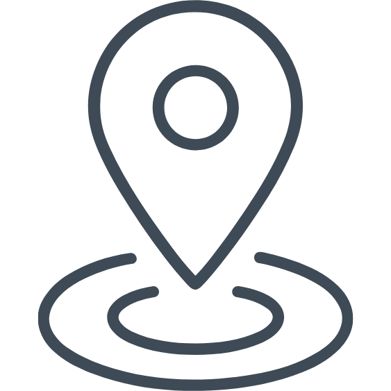 Outline of a location pin over a ripple effect on a map.