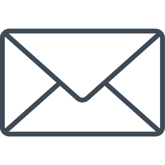 Outline of an envelope icon with a triangular flap on a black background.