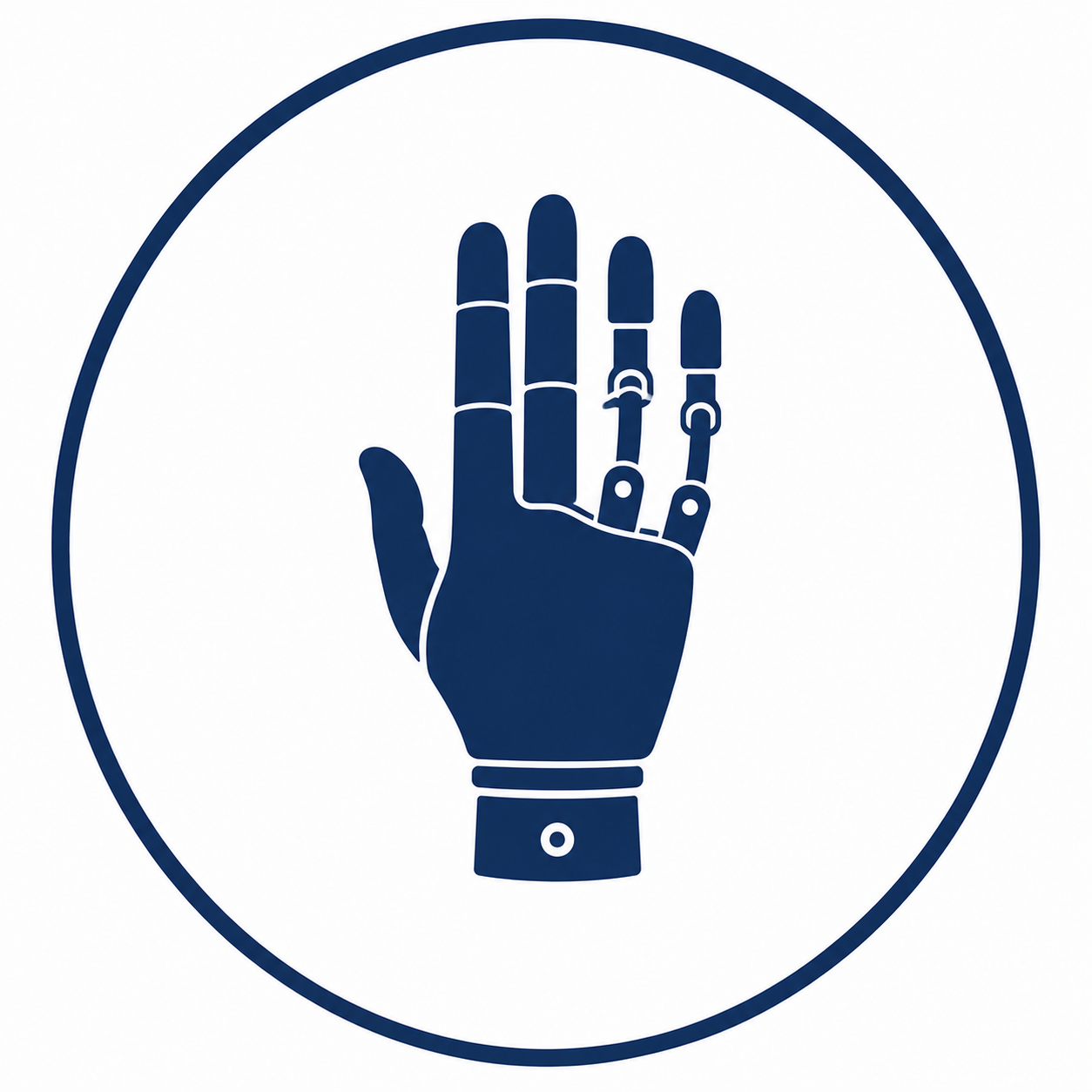 Illustration of a robotic hand inside a circle, symbolizing technology and automation.