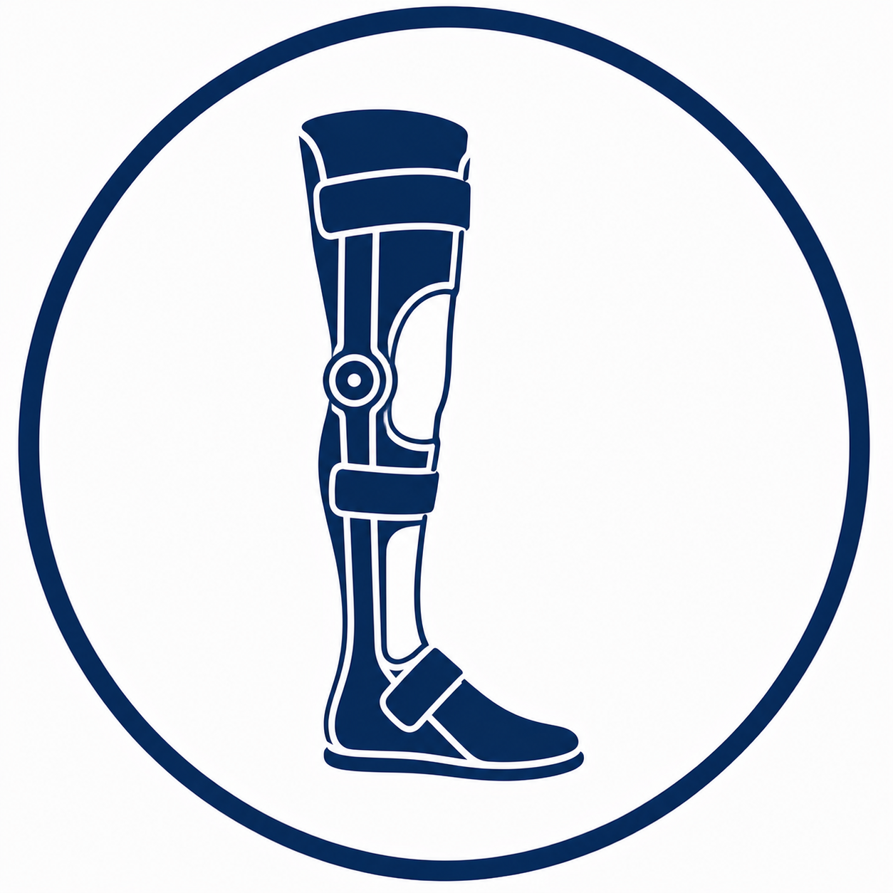 Icon of a prosthetic leg inside a circle.