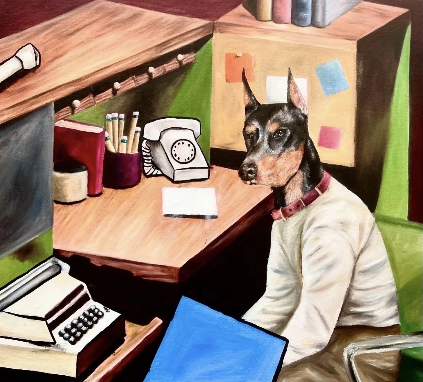 “Work like a dog”, 2024, oil on canvas, 24x36 in.