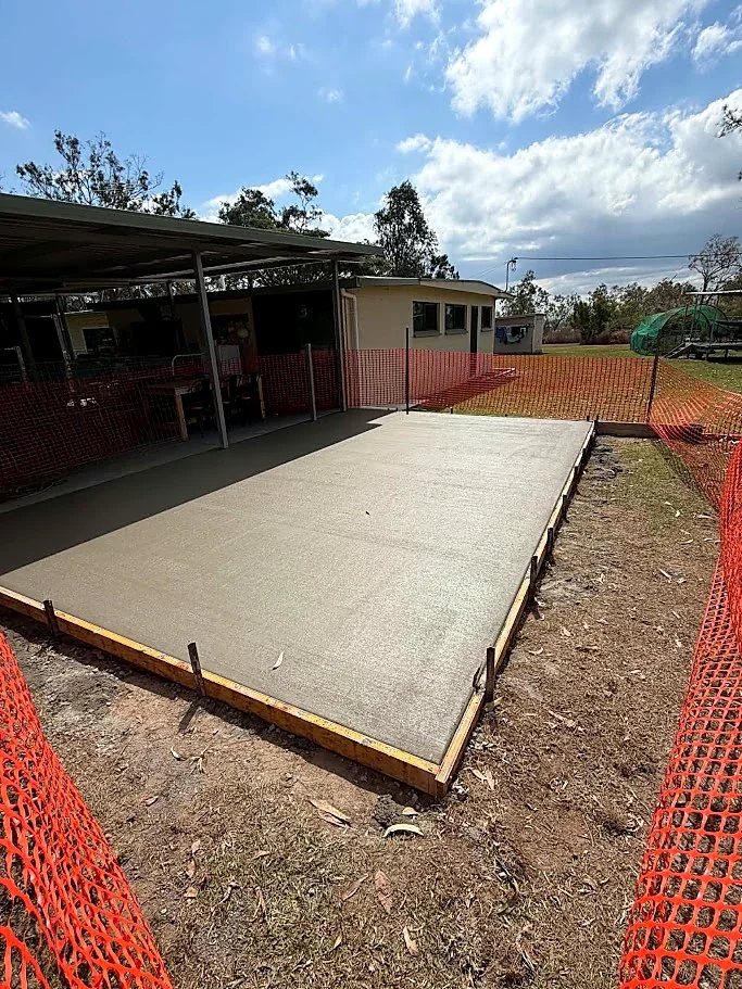 Freshly poured concrete patio extension on a rural property in the Atherton Tablelands, Far North Queensland