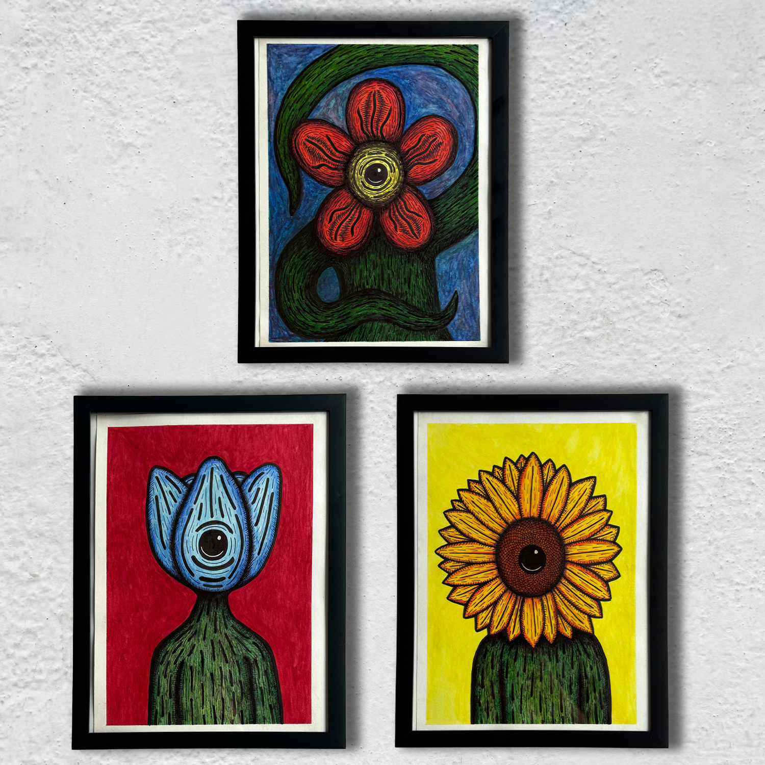 Soul Flowers, 12.5 in x 10 in. (Set of 3) (Framed)