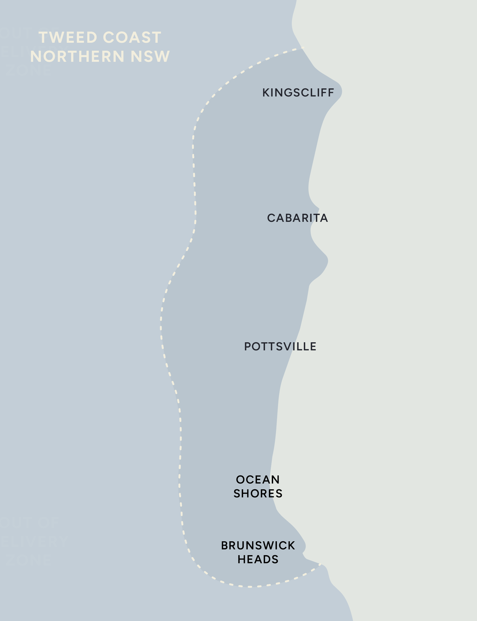 Map of the northern coast of New South Wales, Australia, showing towns including Kingscliff, Cabarita, Pottsville, Ocean Shores, and Brunswick Heads.