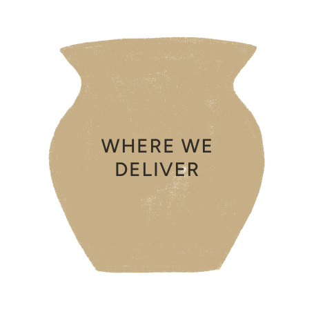 A beige pot shape with the words "WHERE WE DELIVER" in the center.