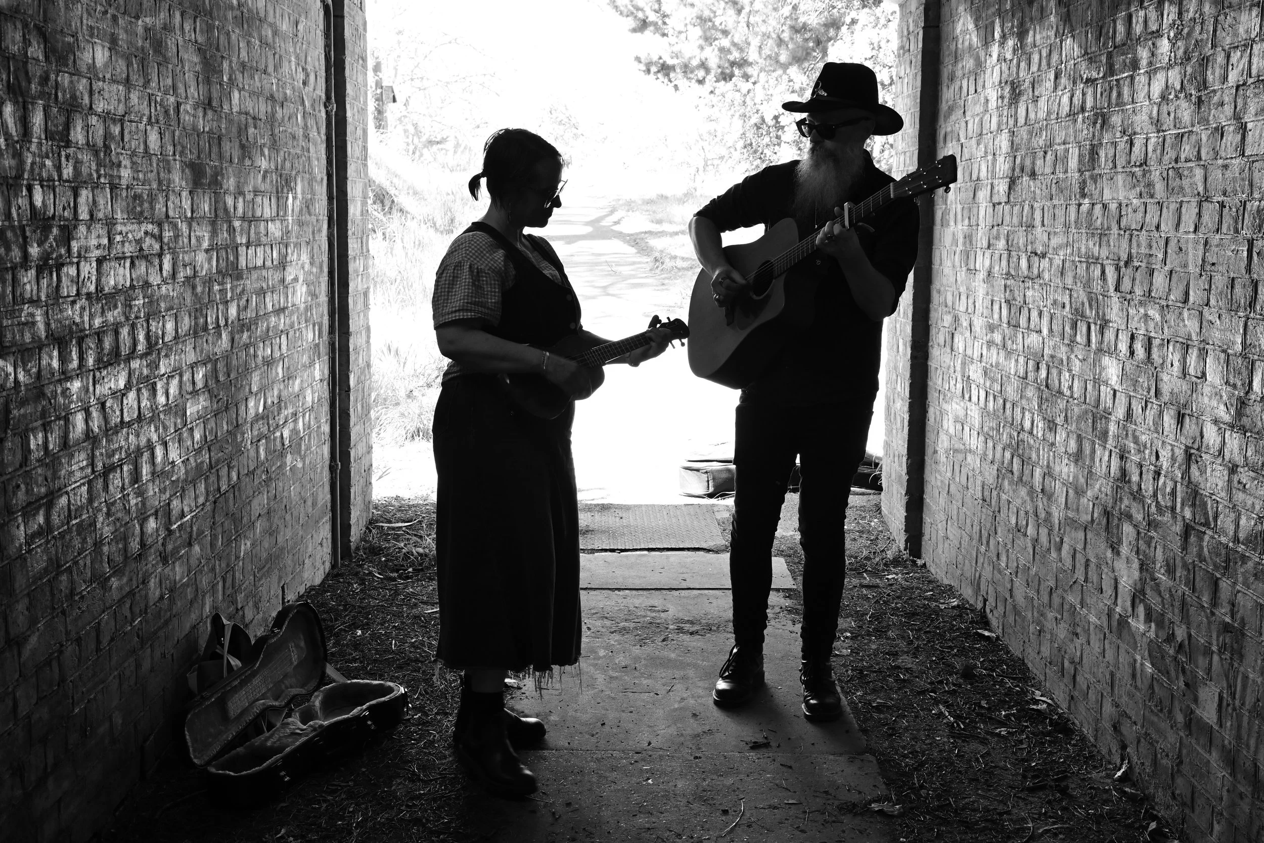 Photo by Tashi Hill Photography One Part Gin Sam Bell and Holly Sewell in a tunnel in Creswick