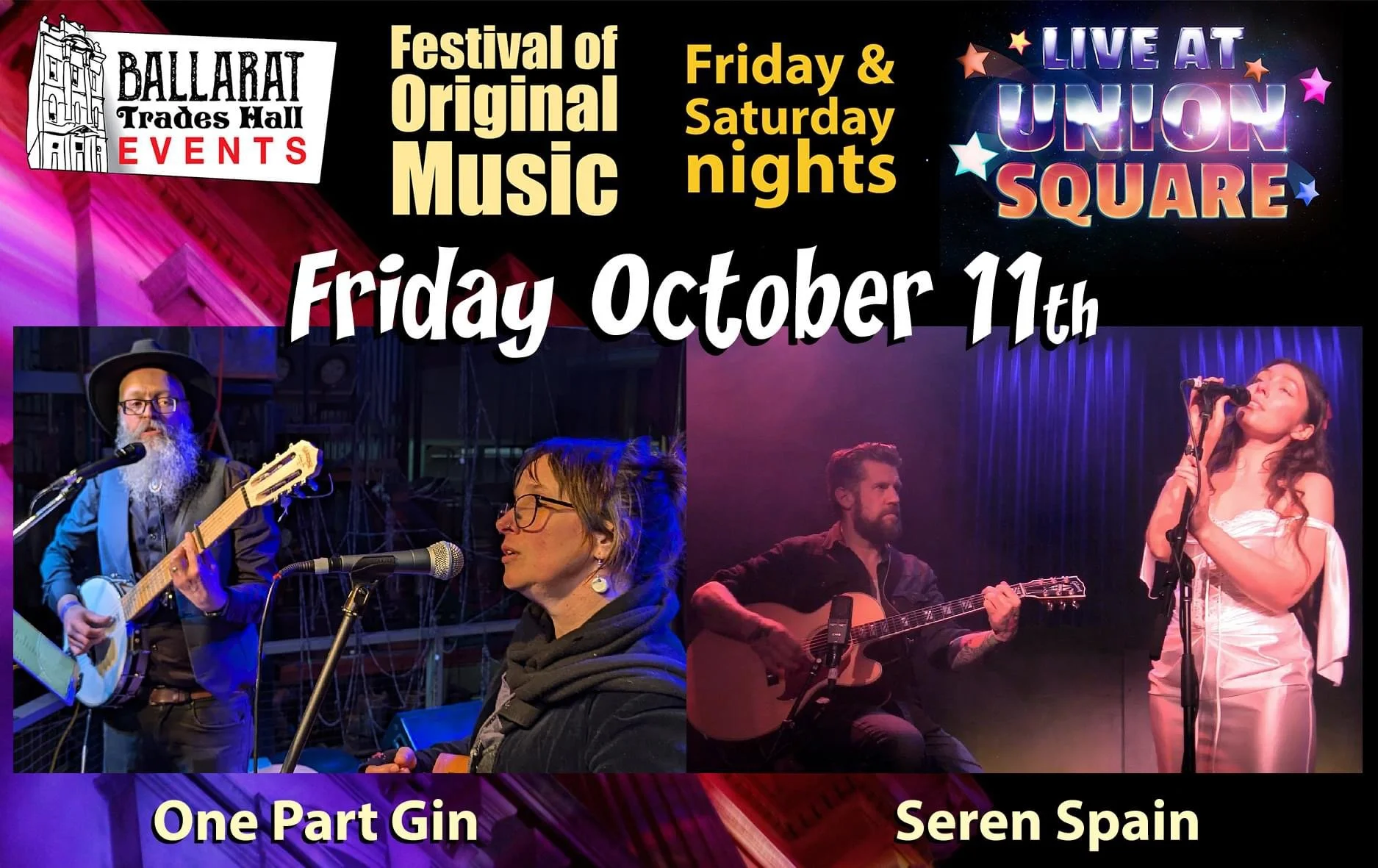 Union Square Ballarat 2025 Sam Bell and Holly Sewell. One Part Gin dark folk music Ballarat, Creswick.