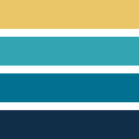 A color palette with beige, teal, darker teal, and navy blue swatches.