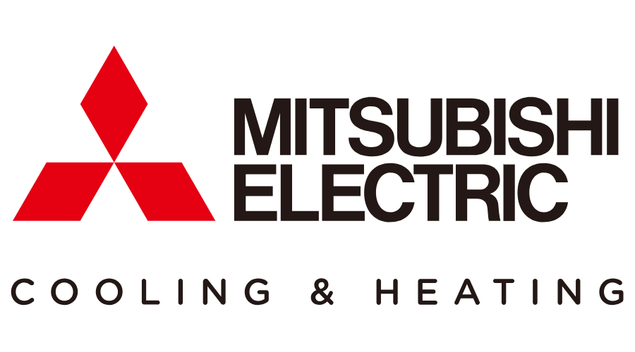 Mitsubishi Electric logo with red three-diamond symbol and black text, including the words 'Cooling & Heating'