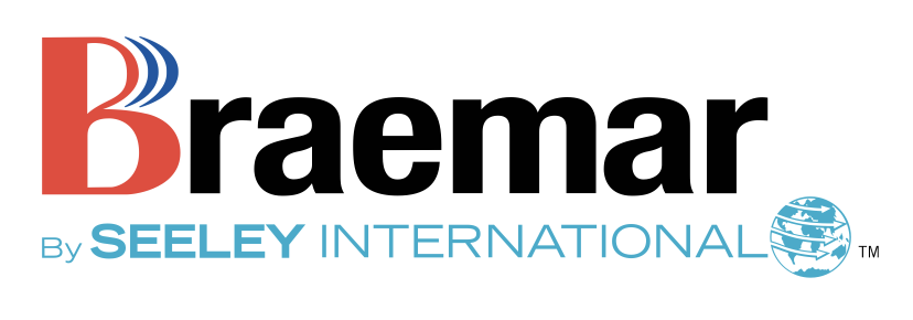 Braemar logo with red, black, and blue text and a globe icon