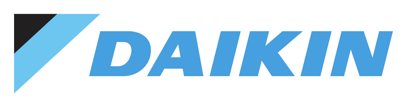 Daikin logo with stylized blue and black graphic elements.