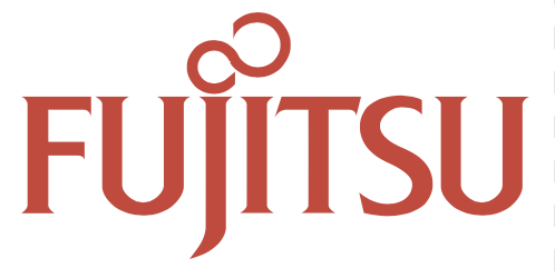 Fujitsu logo with a red stylized infinity symbol above the company name.