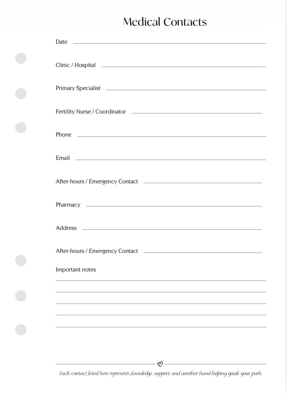 Medical Contacts Insert