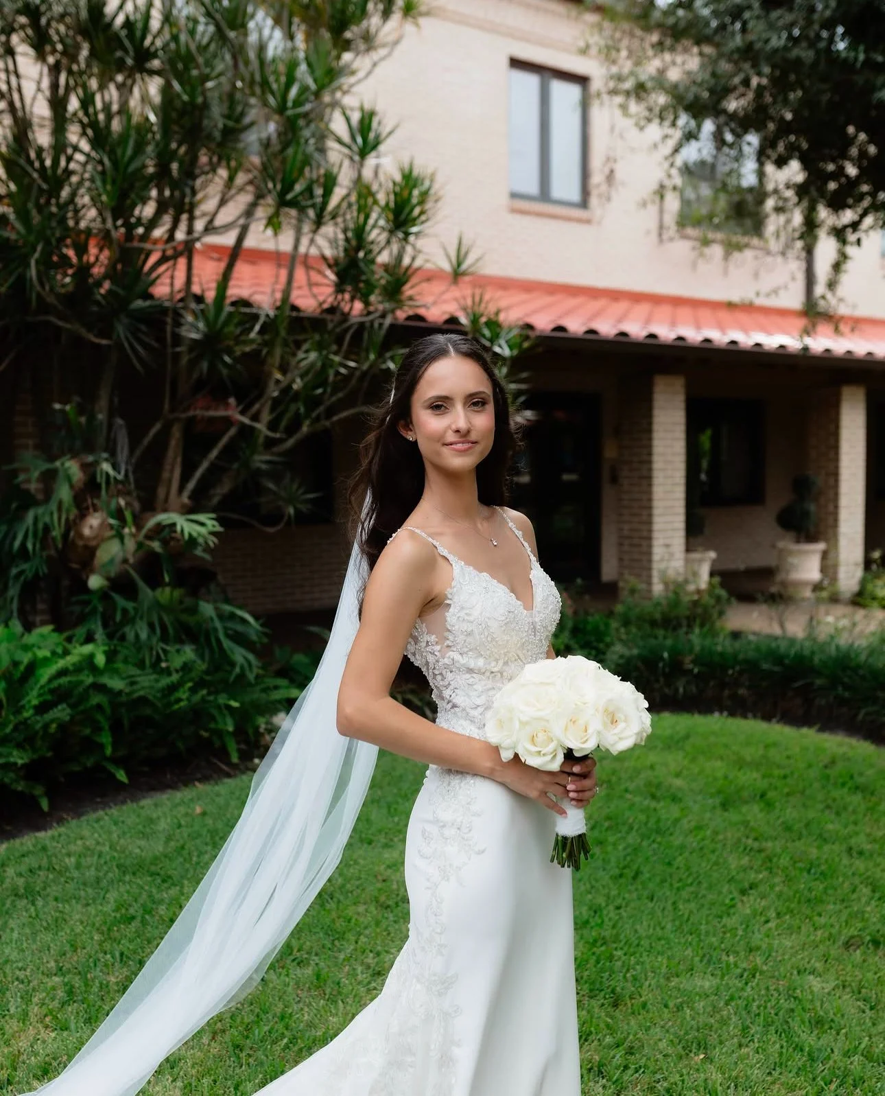 All white bridal bouquet with roses