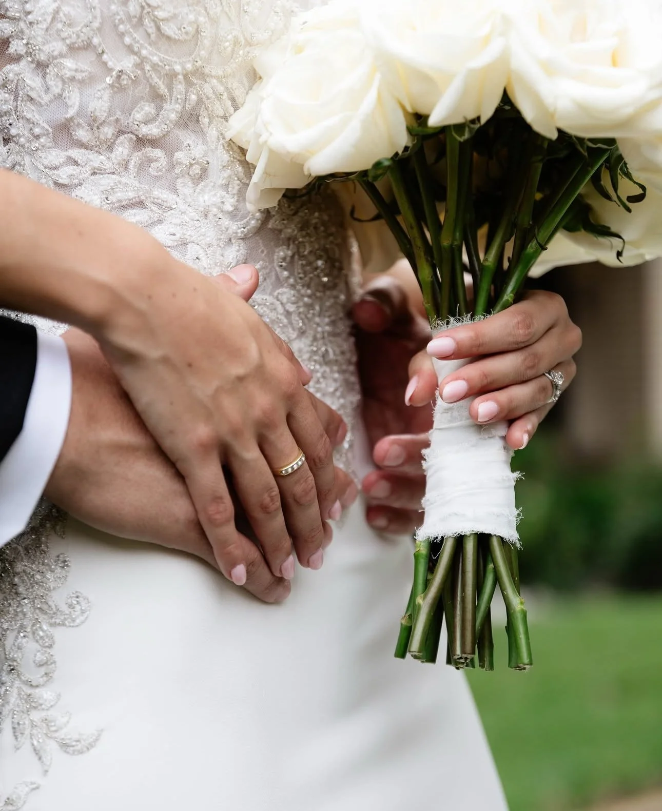 Bridal bouquet with all white roses