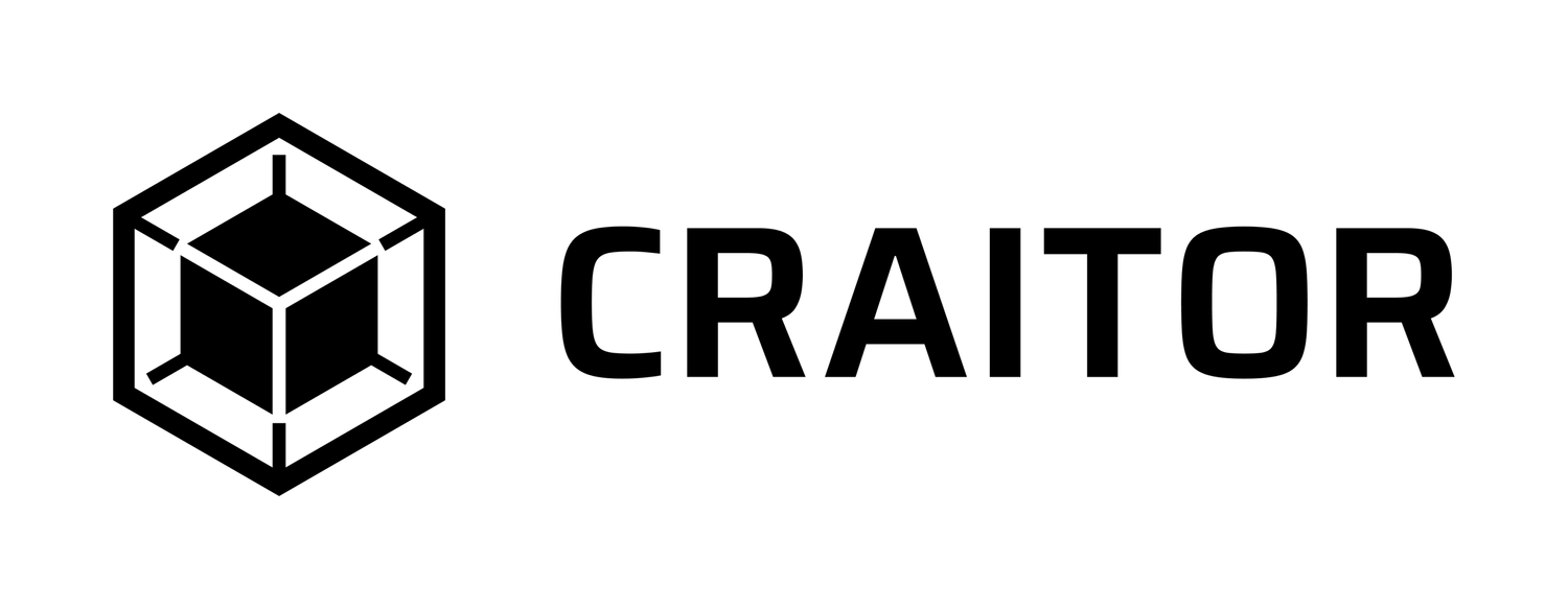 Logo with a black and white geometric cube icon next to the word 'CRAIATOR' in bold black text.