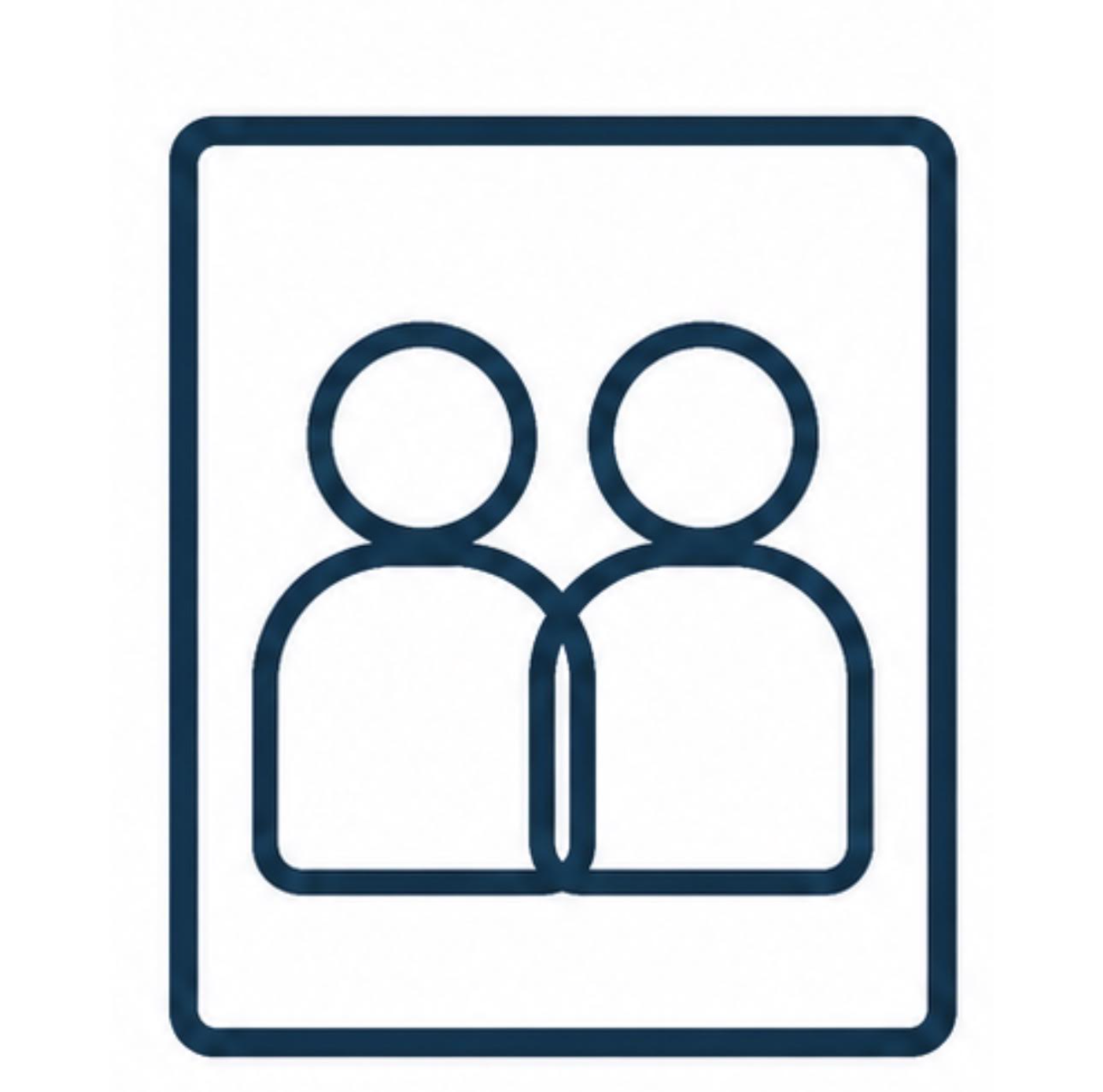 Icon of two people standing side by side inside a rectangle.