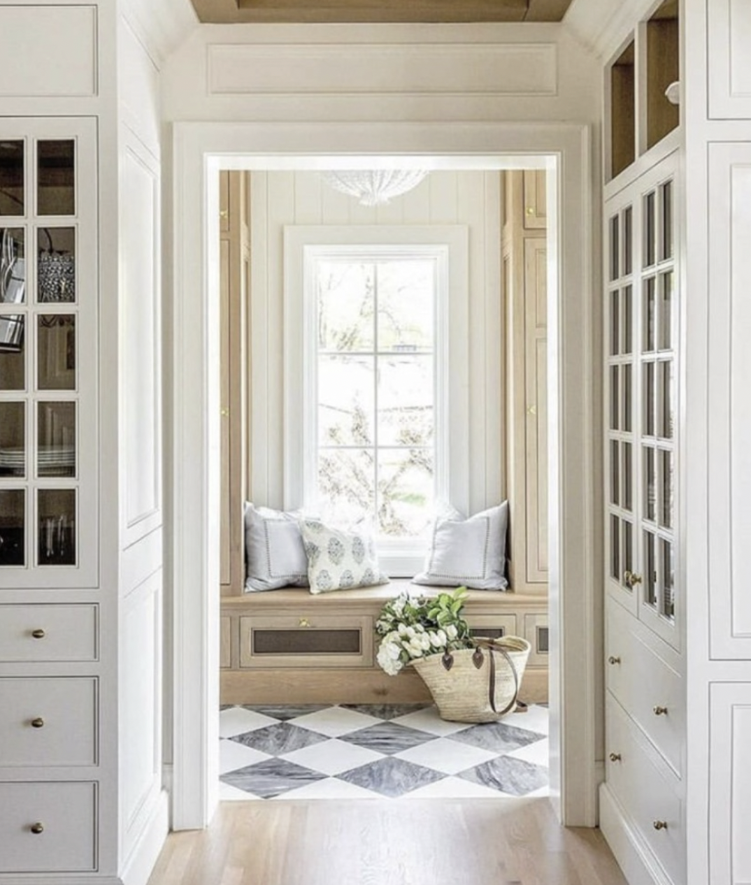 Castle Pines built-in window seat with custom millwork in luxury whole-home renovation.