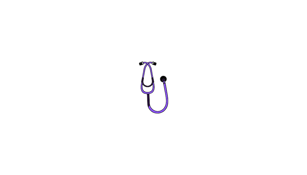 A purple and black stethoscope floating against a white background.