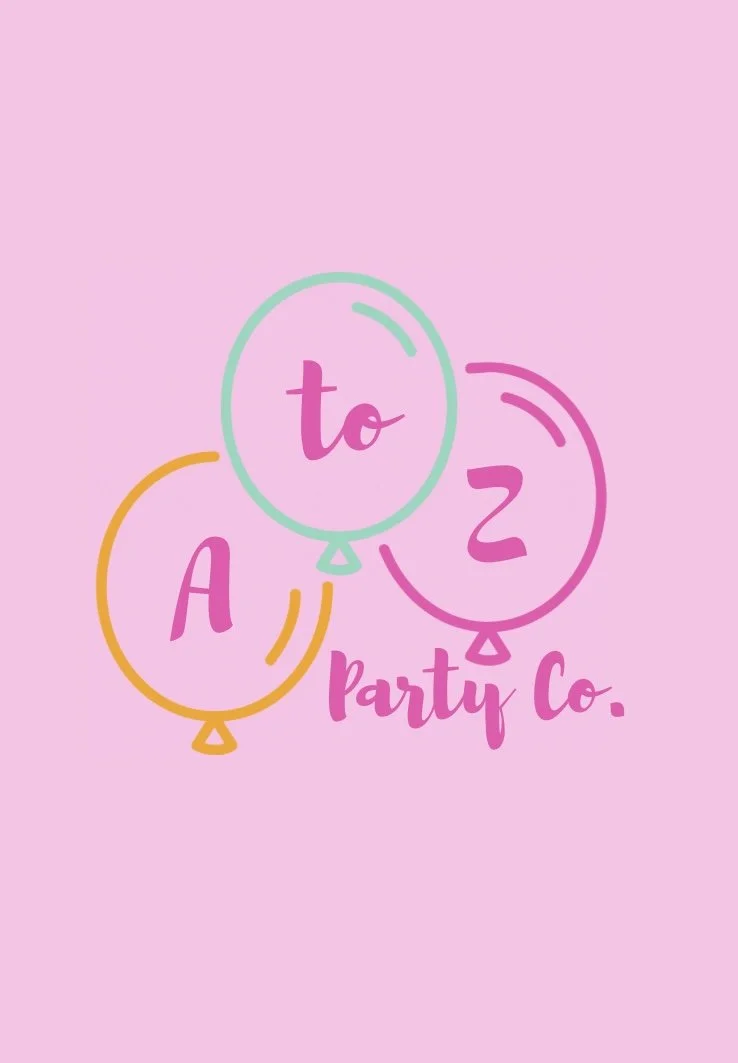 Pink background with colorful balloons and text reading "A to 2 Party Co."