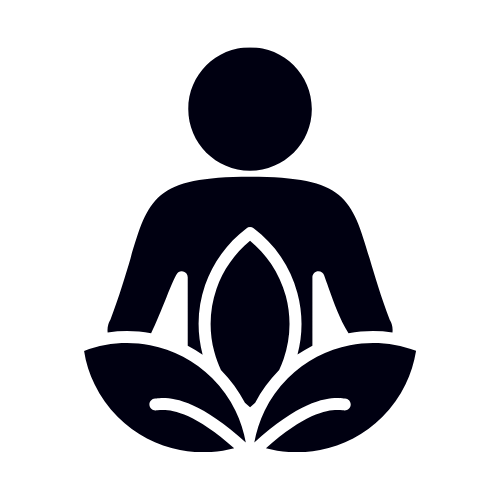 Icon of a person sitting in a meditative pose with a leaf and plant design.