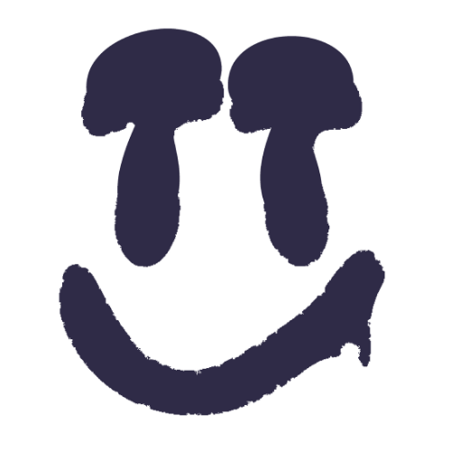 A smiley face made with two mushroom shapes for eyes and a curved line for a mouth.