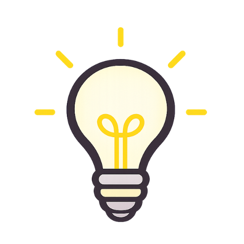 Icon of a light bulb with rays extending outward, representing an idea or inspiration.