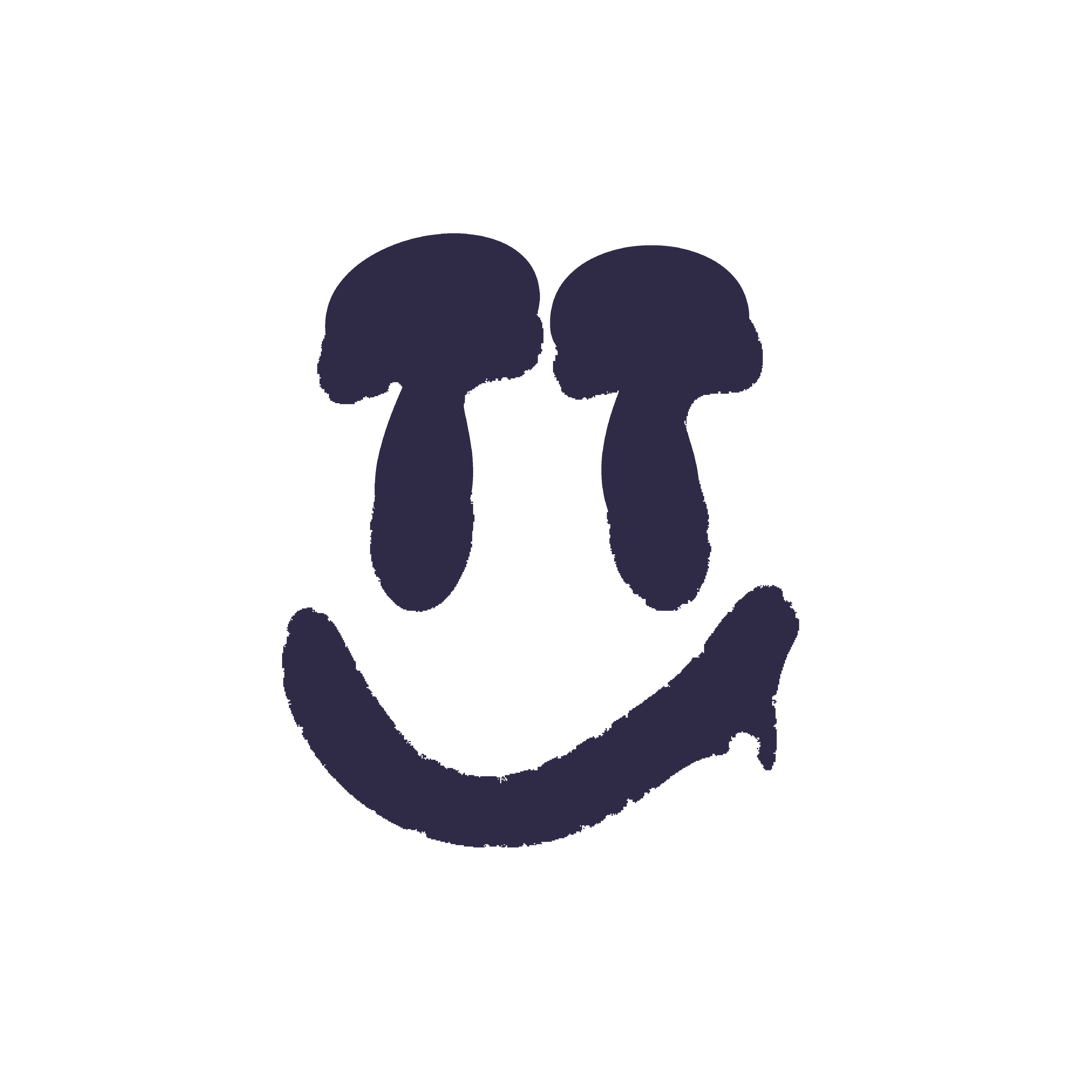 MND MTTRS Logo comprising two stylized dark purple skulls facing each other with a question mark between them, on a black background.