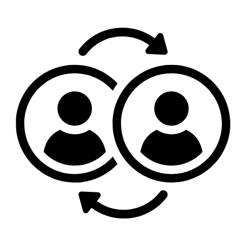 Icon showing two human figures inside circles with arrows indicating a swap or exchange.