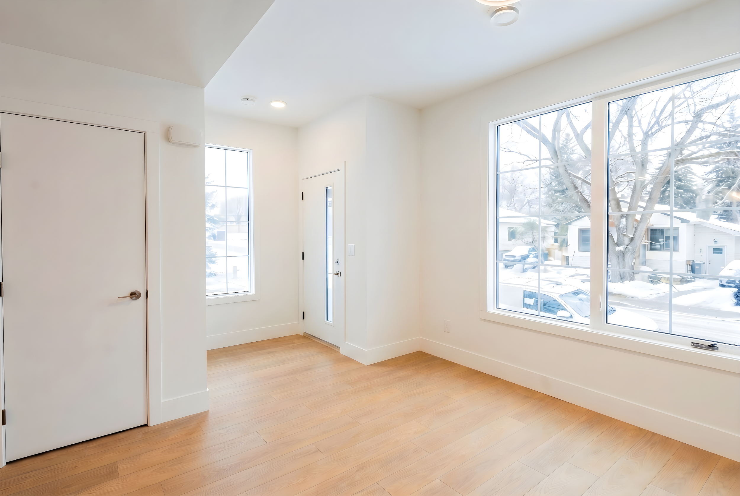 Private entryway with large windows in Unit 101 Uptown 17th Calgary 3-bedroom townhouse rental near 17th Ave SW by Suite Getaways