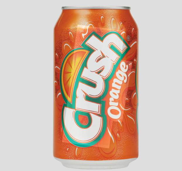 A can of Crush Orange soda with an orange and white label.
