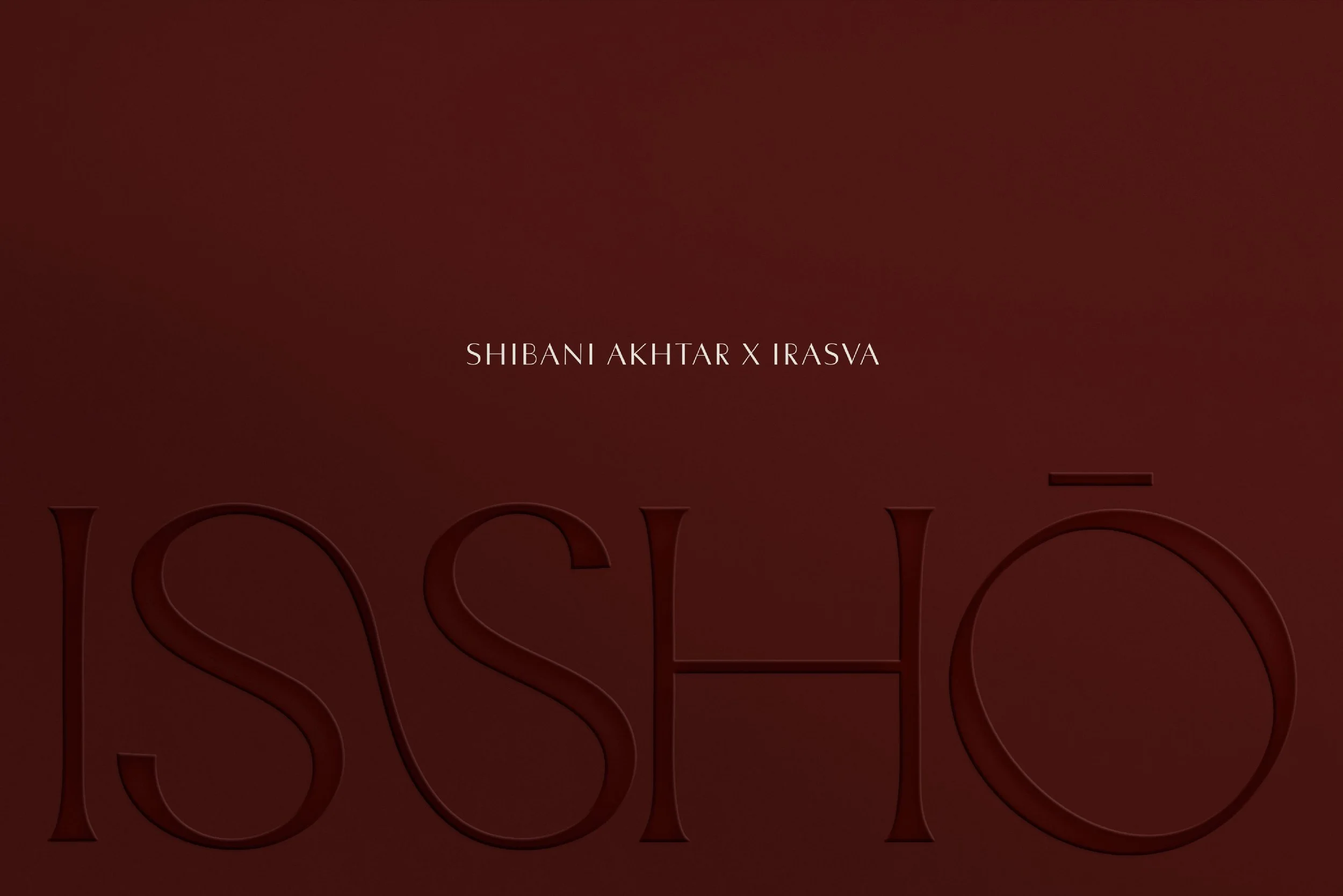 Dark red background with the text 'SHIBANI AKHTAR X IRASVA' in white at the center.