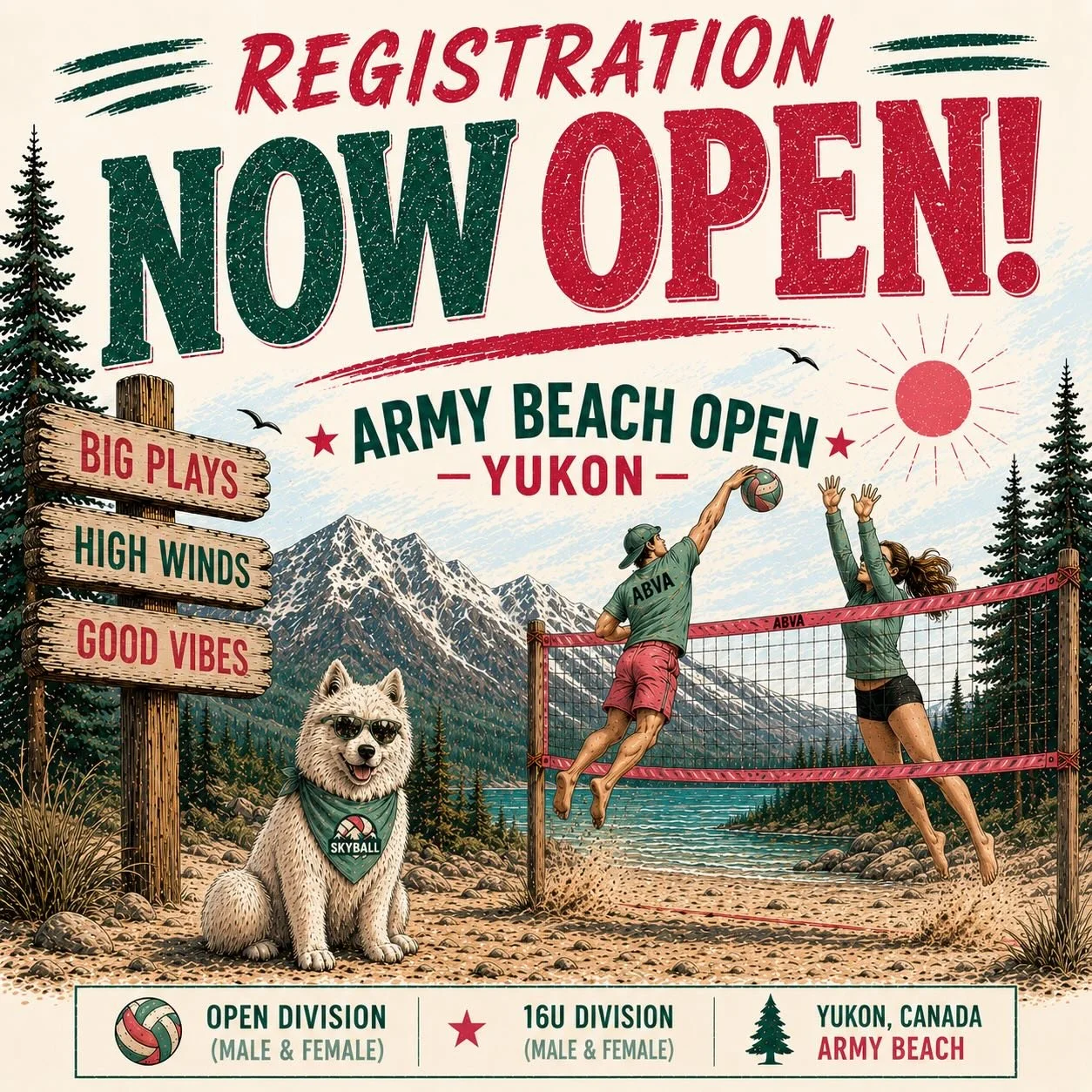 Registration is now open for the Army Beach Open &mdash; May 31 out at Army Beach. Sign up on sport lomo:

https://volleyball.canada.sportsmanager.ie/sportlomo/registration/event-registration/index/12324

Open Division + 16U Division
Male &amp; Femal