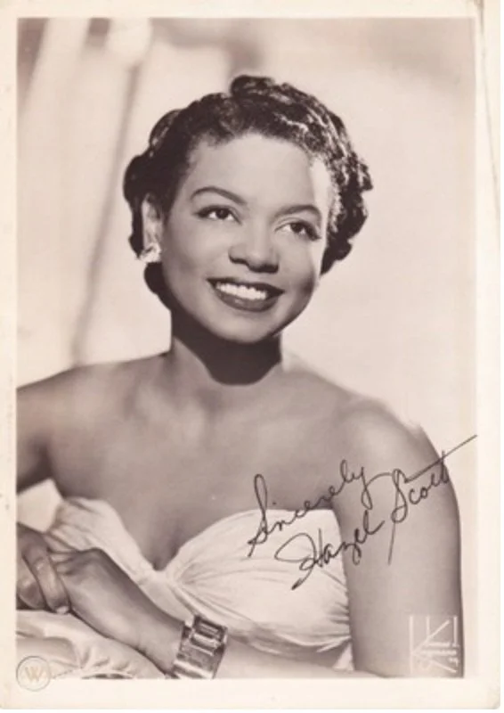 Black and white autographed portrait of Hazel Scott