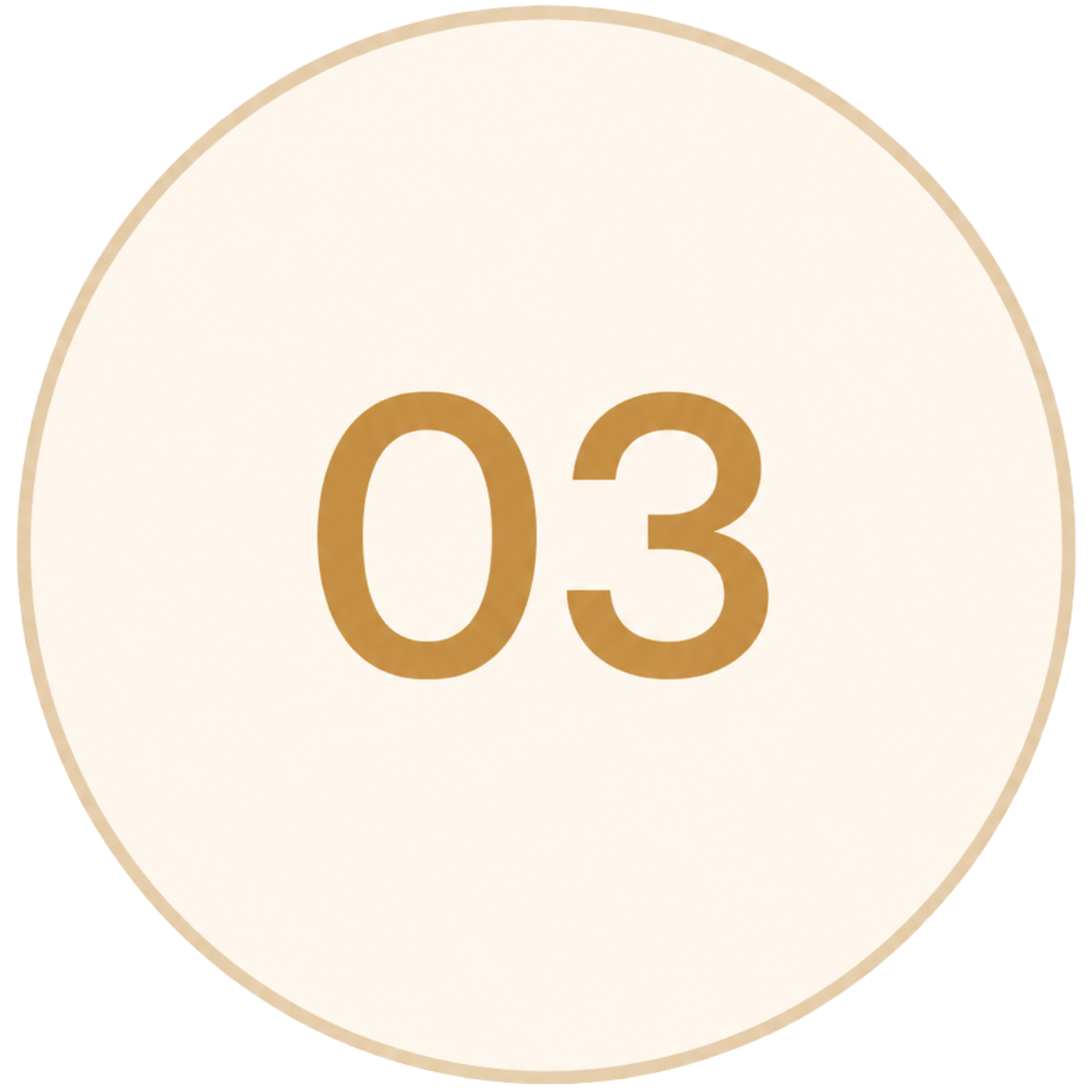 A circular white countdown timer displaying the number 03 in gold-colored font.